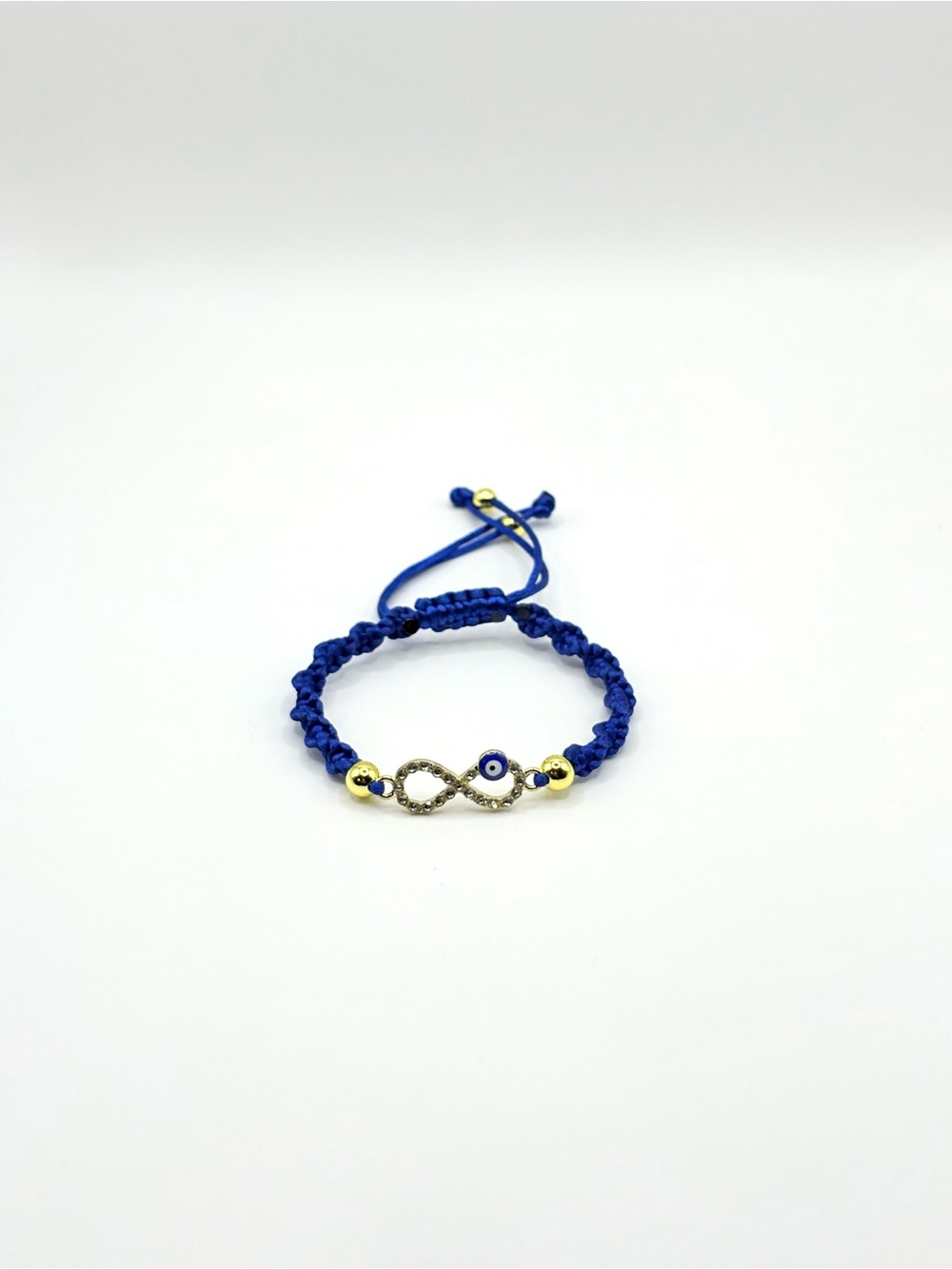 Blue Braided evil eye Infinity Bracelet with Gold Beads